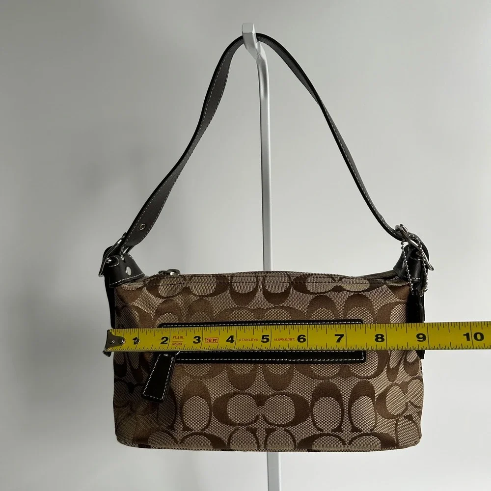 Coach Signature Demi Brown Canvas Leather Shoulder Bag 6094 Excellent